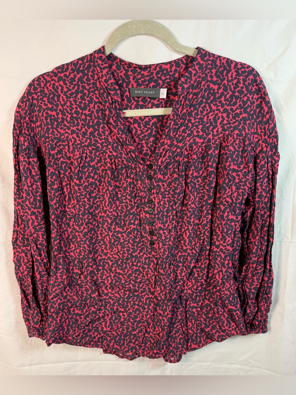 Mint Velvet Red & Black Leopard Print Button Blouse XS